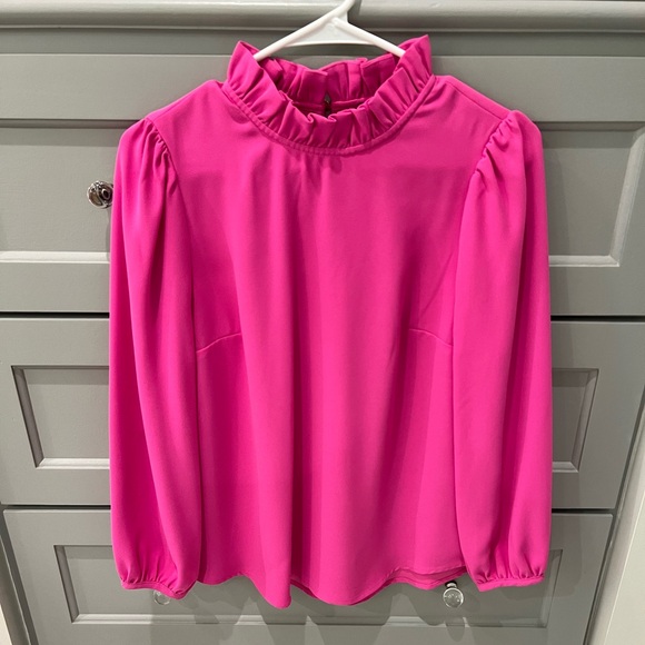 JCrew Long Sleeve Ruffle Neck Top in 365 Crepe - Picture 5 of 8